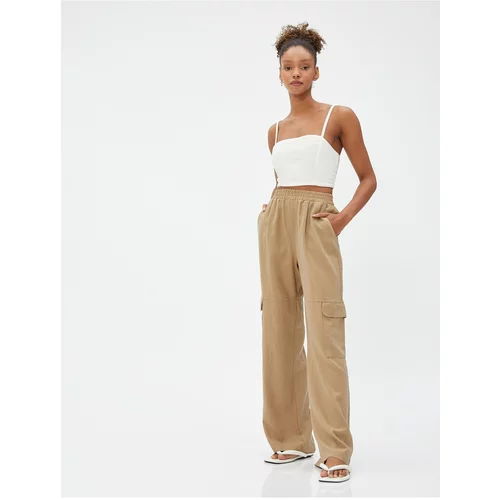 Koton Cargo Pants Linen-Mixed Elasticated Normal waist with Pocket Detailed.
