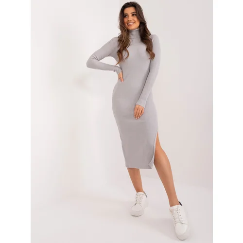 Fashion Hunters Gray ribbed turtleneck bodycon dress