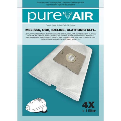 Pure Air Vrečke za sesalnike MELISSA, OBH, IDELINE, CLATRONIC - 4 vrečke + filter, (5000257139) Slike