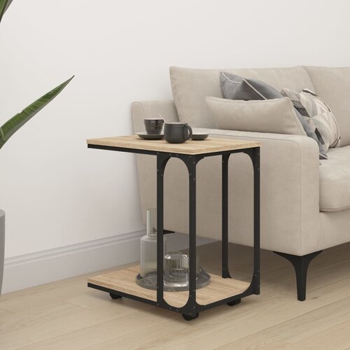 VidaXL Stranska mizica s kolesi sonoma hrast 50x35x55,5 cm inžen. les Slike