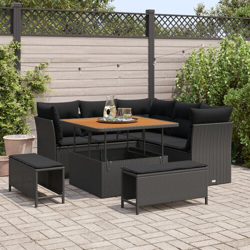 VidaXL 8-dijelni Vrtni Sofe Set s Jastucima Crni Poli Rattan Akacija, 3-dijelni Vrtni Set za Jelo s Jastucima Crni Poli Rattan Akacija Slike