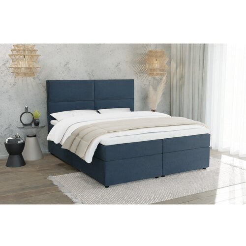 Ropez Temno modra boxspring postelja s prostorom za shranjevanje 180x200 cm &amp;ndash; Slike