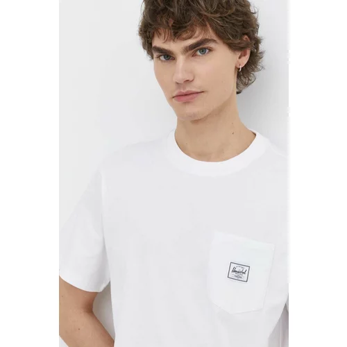 Herschel Bombažna kratka majica moški, bela barva