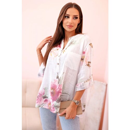 Kesi Włoski Women&amp;#039;s cotton blouse with a floral pattern and buttons - white Slike