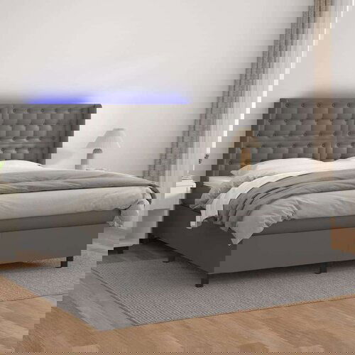  Box spring s madracem LED sivi 180x200cm od umjetne kože Slike