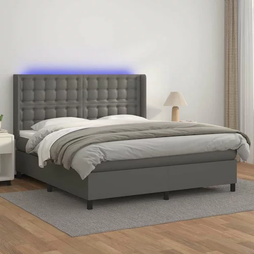  box spring s madracem LED sivi 180x200cm od umjetne kože
