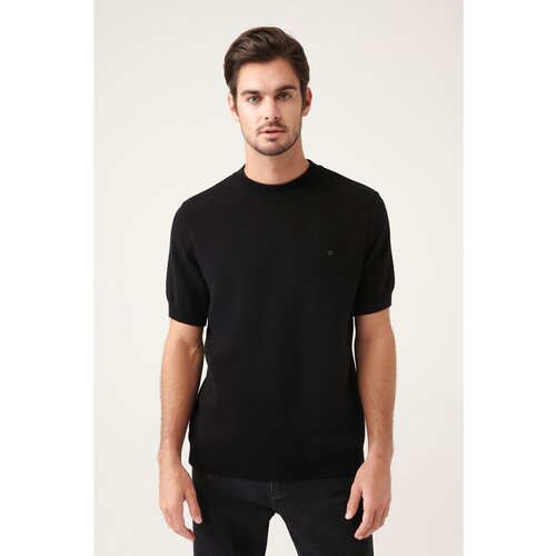Avva Men's Black High Crew Neck 100% Cotton Ribbed Slim Fit Slim Fit Sweater T-shirt Slike