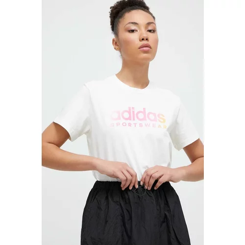 Adidas Bombažna kratka majica ženski, bež barva