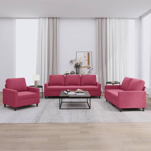  3-dijelni set sofa s jastucima crvena boja vina bar&amp;scaron;unasti Slike