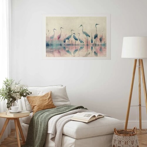  Plakat - Birds by the Lake - herons painted in watercolor in a delicate gray-pink palette 90x60 Bez okvira s margom Slike