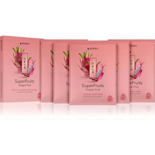 KORIKA SuperFruits Dragon Fruit - Set of 5 Calming Face Sheet Masks set maski za lice ima povoljniju cijenu s umirujućim djelovanjem 5x25 g Slike