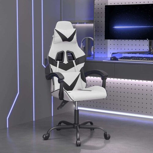  Vrtljiv gaming stol belo in črno umetno usnje, (21377791) Cene