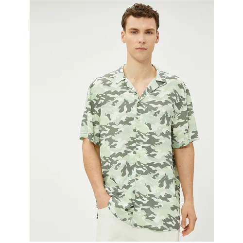 Koton Camouflage Printed Shirt Short Sleeve Turn-down Collar Viscose Fabric