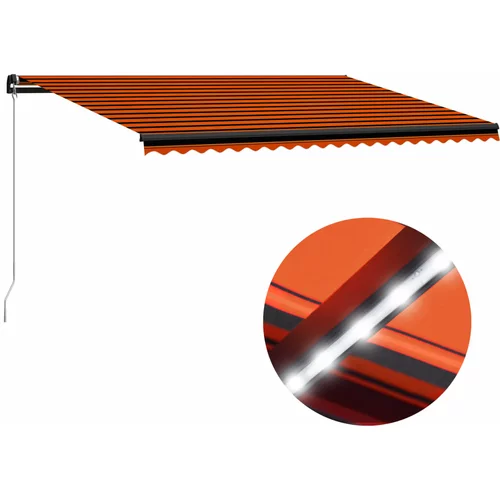 vidaXL Ročno zložljiva tenda LED 500x300 cm oranžna in rjava