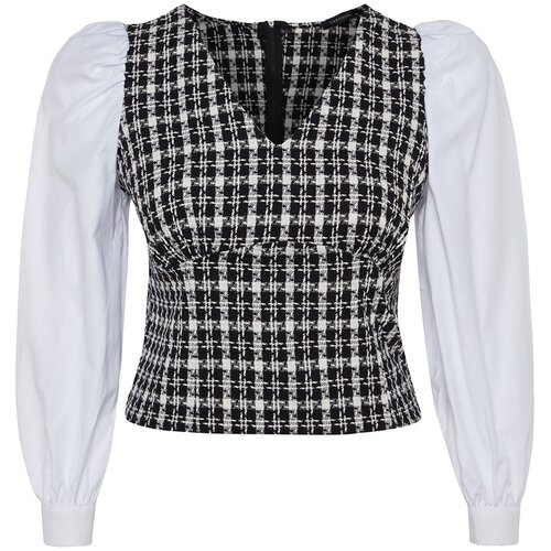 Trendyol Curve White Tweed Patterned Blouse Cene