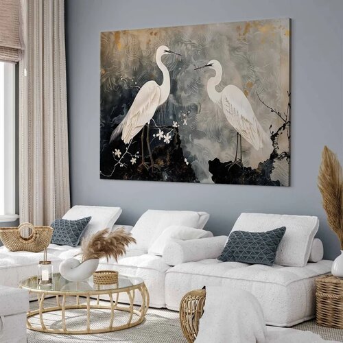  XXL slika - Herons and cherry blossoms - oriental-style illustration depicting birds 150x100 Slike