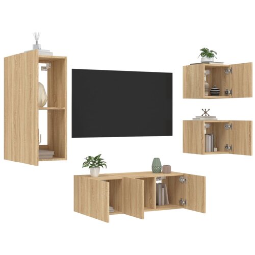 VidaXL Komplet TV omaric LED 5-delni sonoma hrast inženirski les Slike