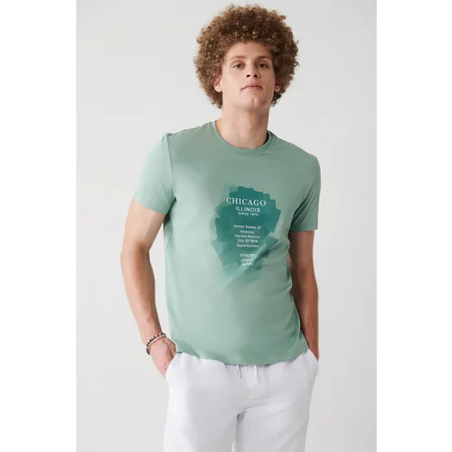 Avva Men's Aqua Green 100% Cotton Crew Neck Printed Comfort Fit Relaxed Cut T-shirt