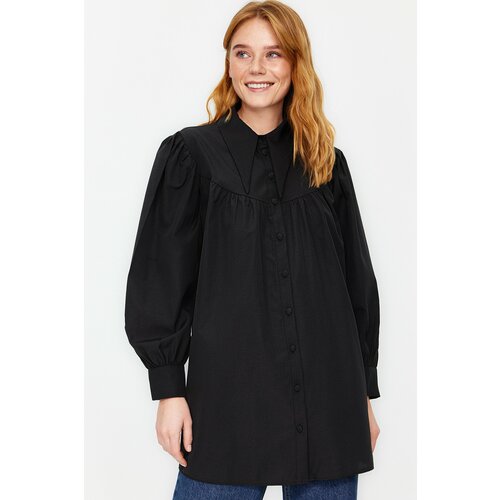 Trendyol Black Collar Detailed Relaxed Fit Cotton Woven Shirt Slike