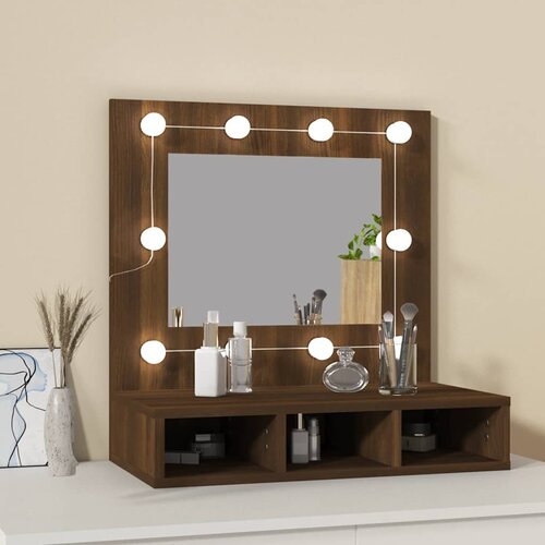  s ogledalom LED boja smeđeg hrasta 60 x 31,5 x 62 cm Slike