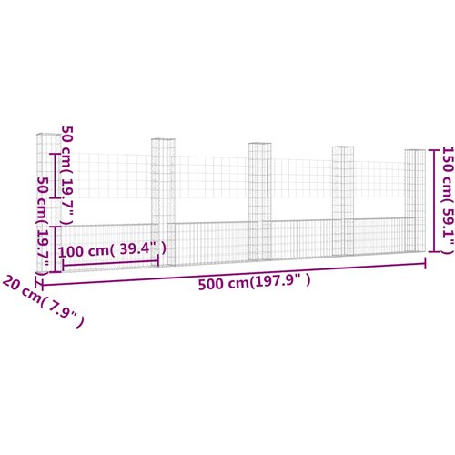  Gabionska ko&amp;scaron;ara U-oblika s 5 stupova 500x20x150 cm željezna Slike