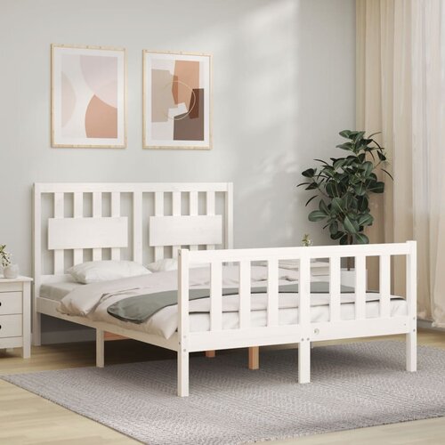VidaXL Okvir za krevet s uzglavljem bijeli 140x200 cm od masivnog drva Slike