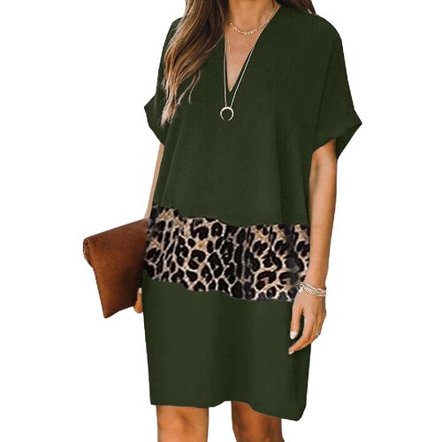 Fenzy elegantna mini obleka z leopardjim potiskom galilea, olivna Slike