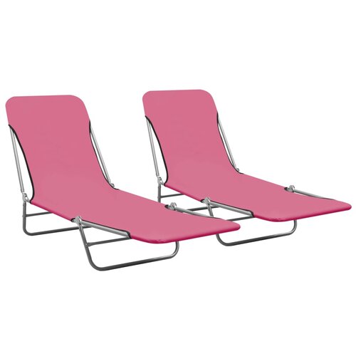 VidaXL Sklopive ležaljke za sunčanje 2 kom od čelika i tkanine roze Slike