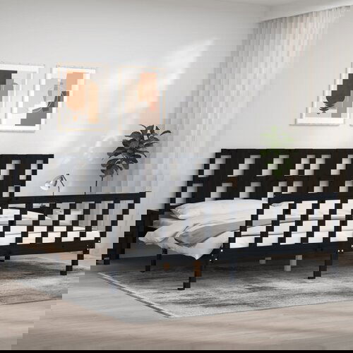 VidaXL Okvir za krevet s uzglavljem crni 200 x 200 cm od masivnog drva Slike