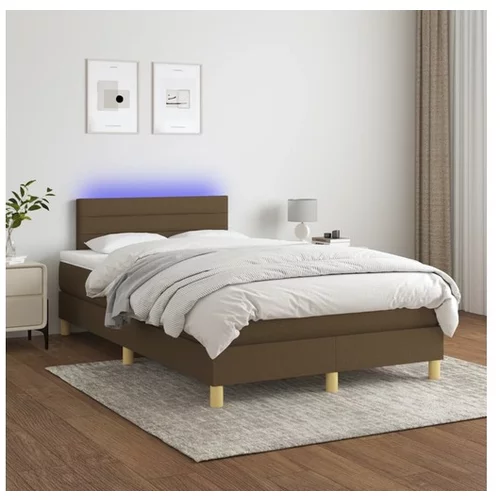 Den Box spring postelja z vzmetnico LED tem. rjava 120x200 cm blago