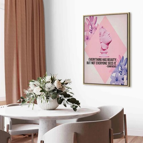  Slika - Beauty in the Eyes - Inspirational Quote with Pink Bust and Flowers 80x120 U prirodnom drvenom okviru Slike