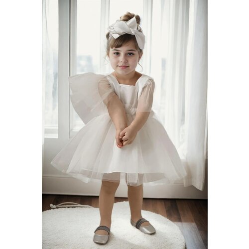 Dewberry N2401 Girls Satin Evening Dress-WHITE Slike