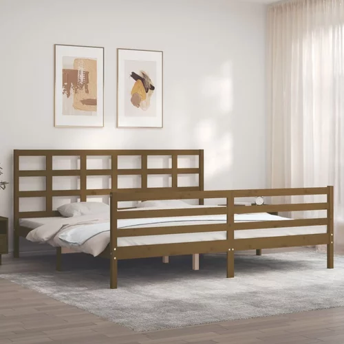  kreveta s uzglavljem boja meda 200x200cm od masivnog drva