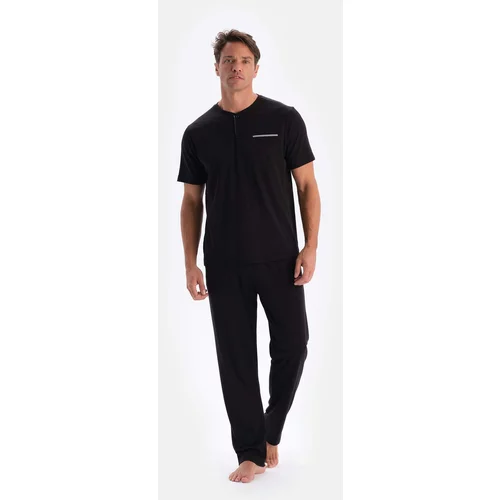 Dagi Black Half Pop Short Sleeve Shorts Trousers Triple Pajamas Set