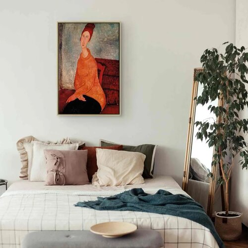  Slika - Amedeo Modigliani &amp;ndash; Jeanne Hebuterne in a Yellow Sweater 60x90 U prirodnom drvenom okviru Slike
