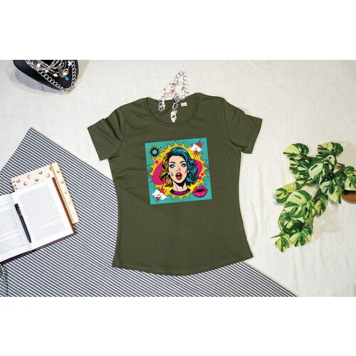 Pop Art Strukirana majica Maslinasta 2XL Cene