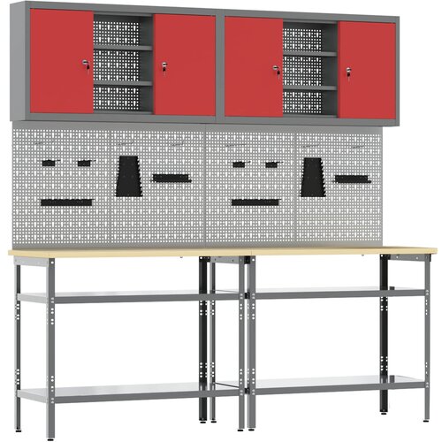  Set radnog stola 8 kom. Crvena i siva Čelik s prahom premazan Cijene