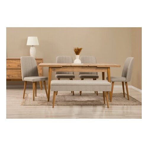 Hanah home vina 03 1005 atlantic pine cream (produžni trpezarijski sto, stolice i konzola set (7 komada) Slike