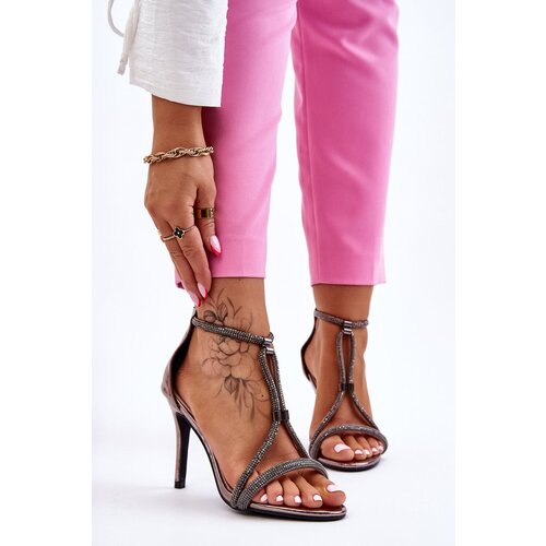 S. BARSKI Elegant Sandals On A High Heel With Rhinestones Silver Jenesis Slike