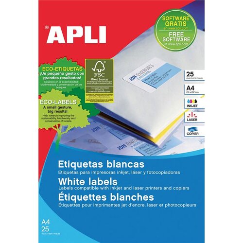 Apli Bele nalepke 210 x 297 mm, 1/stran 25 listov, (20370932) Cene