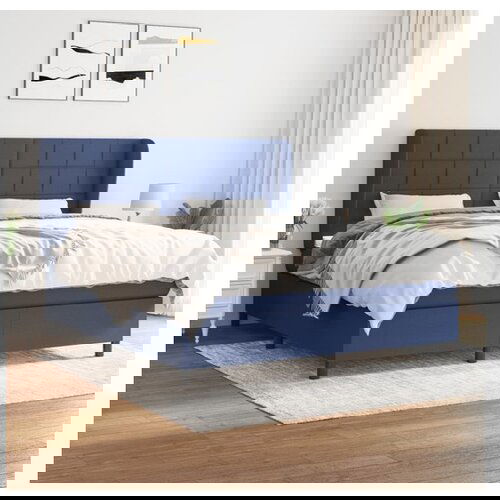 VidaXL Box spring postelja z vzmetnico modra 180x200 cm blag Slike