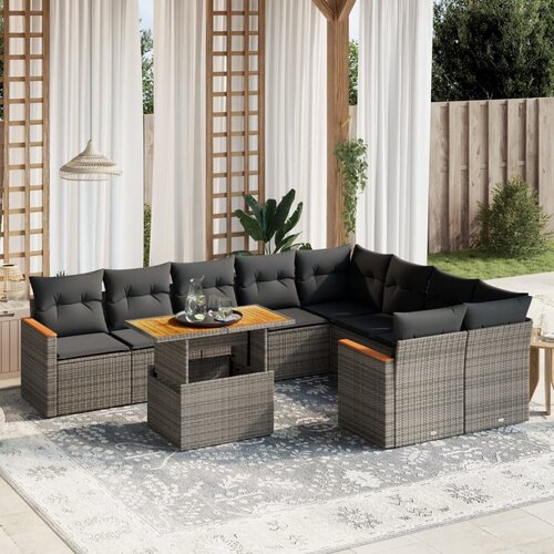 vidaXL 10-dijelni set vrtnih sofa od poliratana s jastucima sivi Cijene