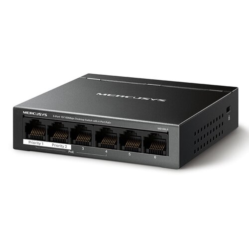 Switch Mercusys MS106LP Mercusys MS106LP 6-portni 10/100 Mbps Desktop prekidač sa 4-porta PoE+, kompatibilan sa 802.3af/at PD-ovima, 40 W PoE napajan Cijene
