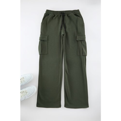 Trendyol Khaki Wide Leg/Wide Cut Cargo Pocket Sweatpants Cene