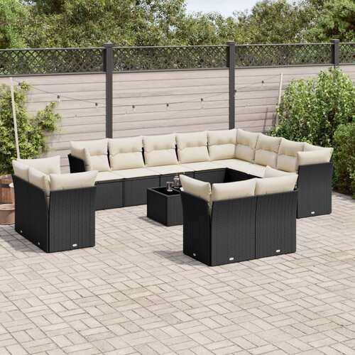  13-dijelni set vrtnih sofa s jastucima poliratan crni Slike