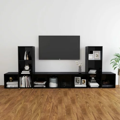 vidaXL Komplet TV omaric 5-delni visok sijaj črna iverna plošča
