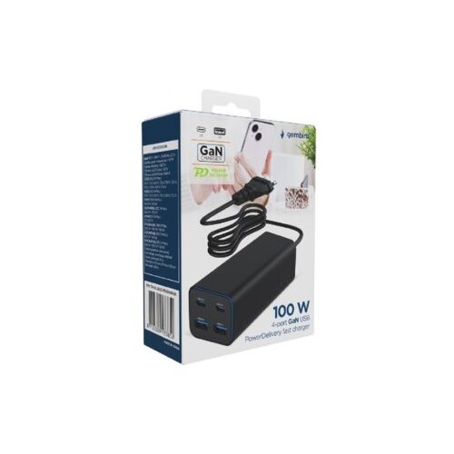 Gembird TA-UC-2A2C-PD100-01-BK 4-port 100W GaN USB PowerDelivery brzi punjač, black Slike