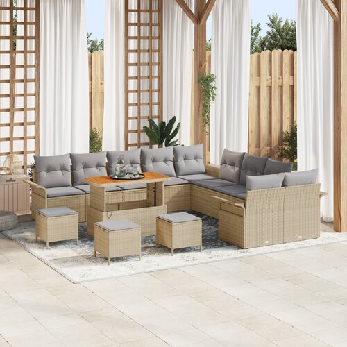 vidaXL set vrtnih sofa s jastučićima Bež Poly Rattan Acacia Cijene
