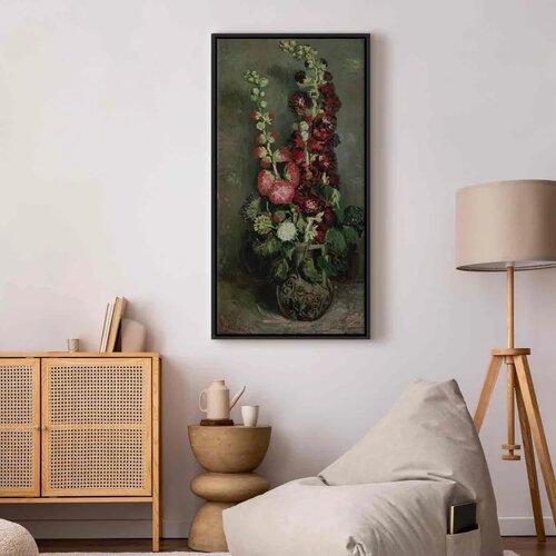  Slika - Vincent Van Gogh &amp;ndash; Vase of Hollyhocks 30x60 U crnom drvenom okviru Slike