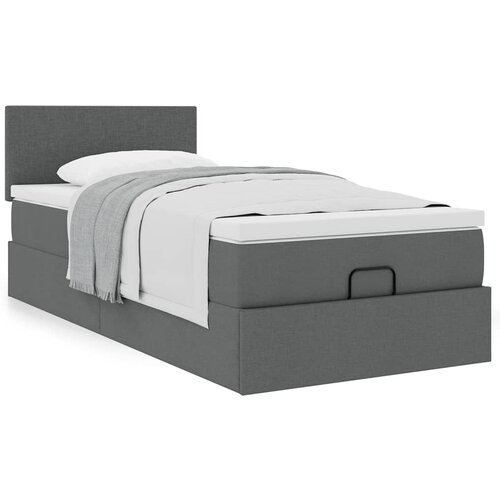 vidaXL Otomanski posteljni okvir z vzmetnico siv 90x190 cm blago Cene